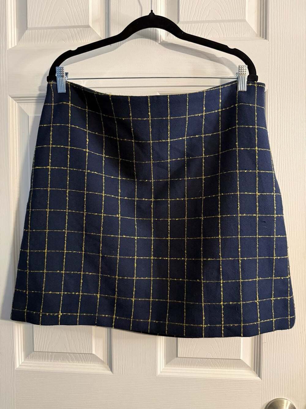 LOFT Navy Blue Yellow Plaid A-Line Mini Skirt